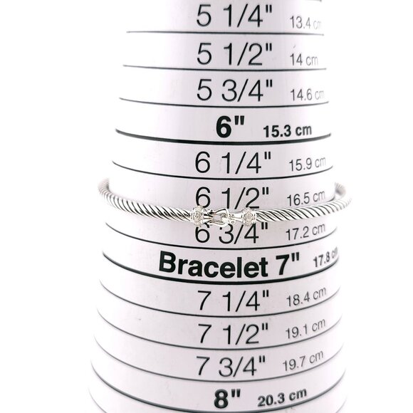 David Yurman Sterling Silver Classis Cable 3mm Diamond Buckle Bangle Bracelet - Picture 4 of 11